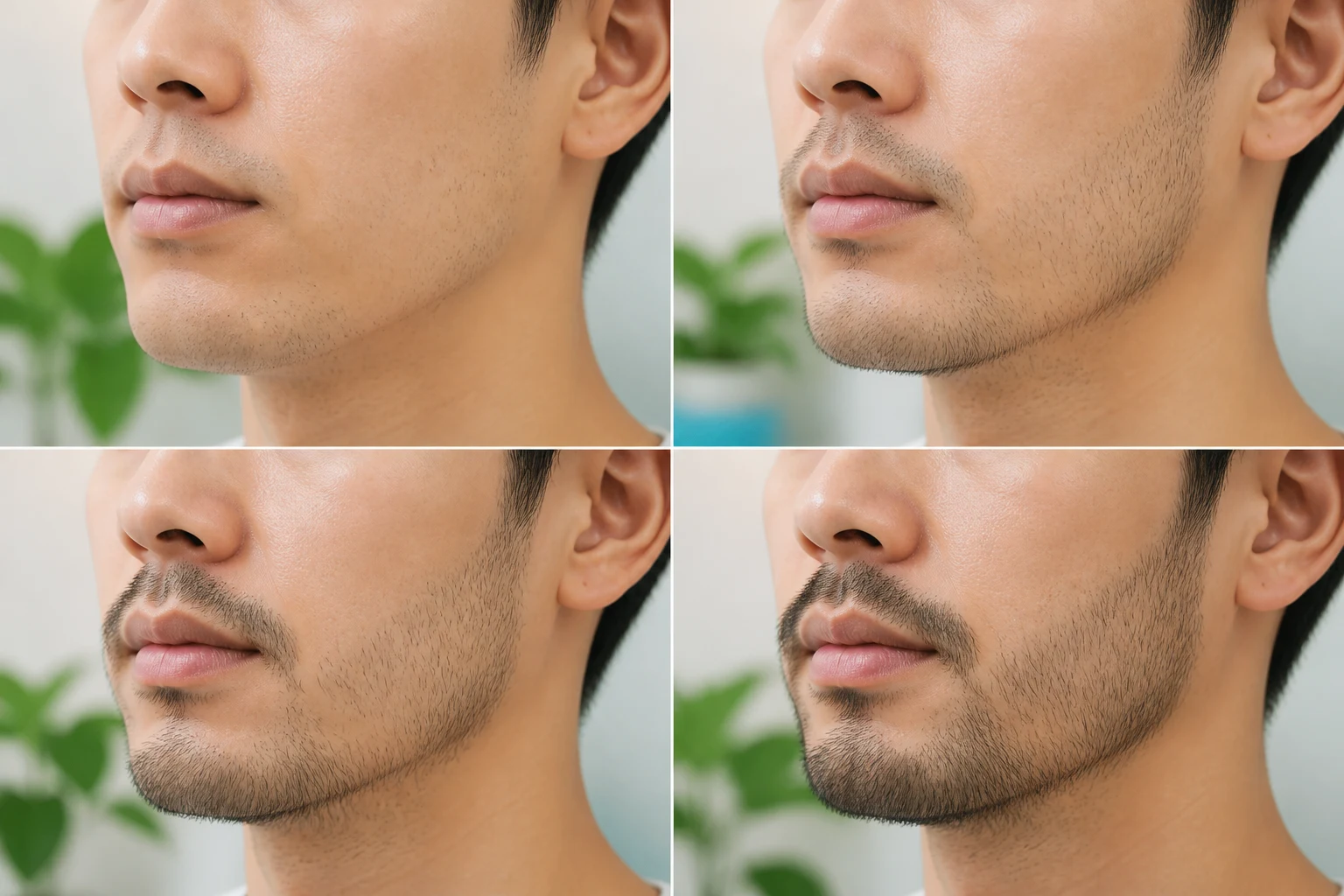 회차별 시술 후 수염 밀도 감소와 피부 상태 변화를 기록한 사진