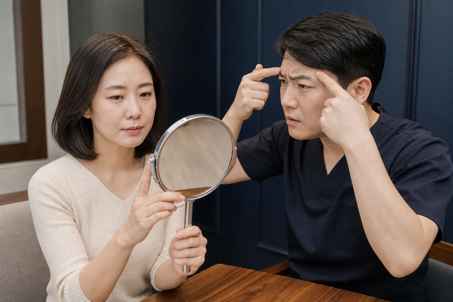찡그릴 때 미간과 눈썹 움직임을 함께 살피는 상담