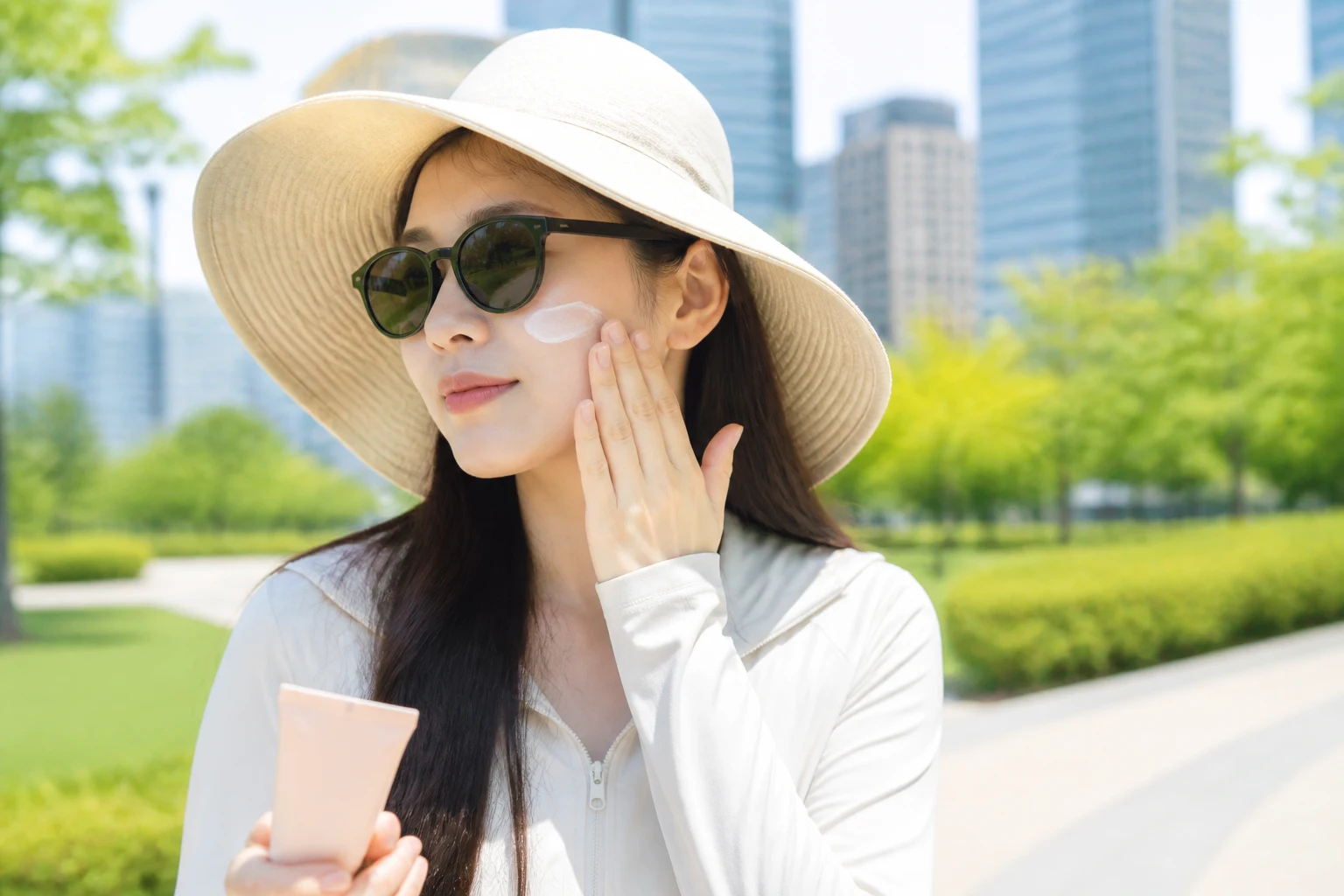 산화철이 포함된 틴티드 자외선 차단제와 챙이 넓은 모자를 활용한 광보호 방법